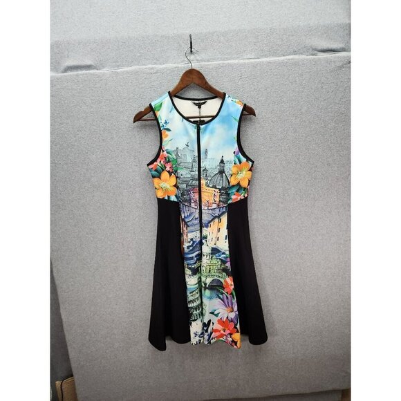 Just Love Sleeveless A-Line Dress With Cityscape & Floral Print Size L - Picture 3 of 8